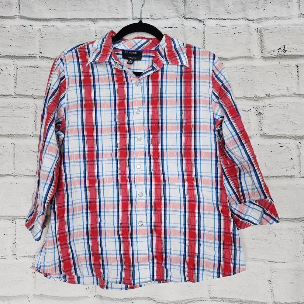 Foxcroft Women's Multicolor 3/4 Sleeve Shaped Fit Button-up Shirt Size 10